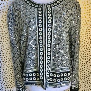 Laurence Kazar 1X Silver Black Sequin Jacket